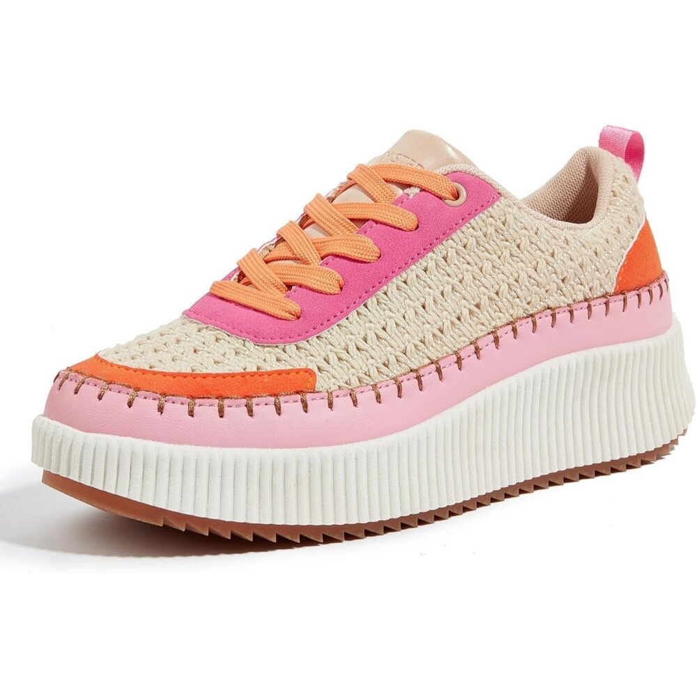 Lucky Step Women's Pink Orange Platform Sneakers Rhinestone Fashion Chunky Shoes